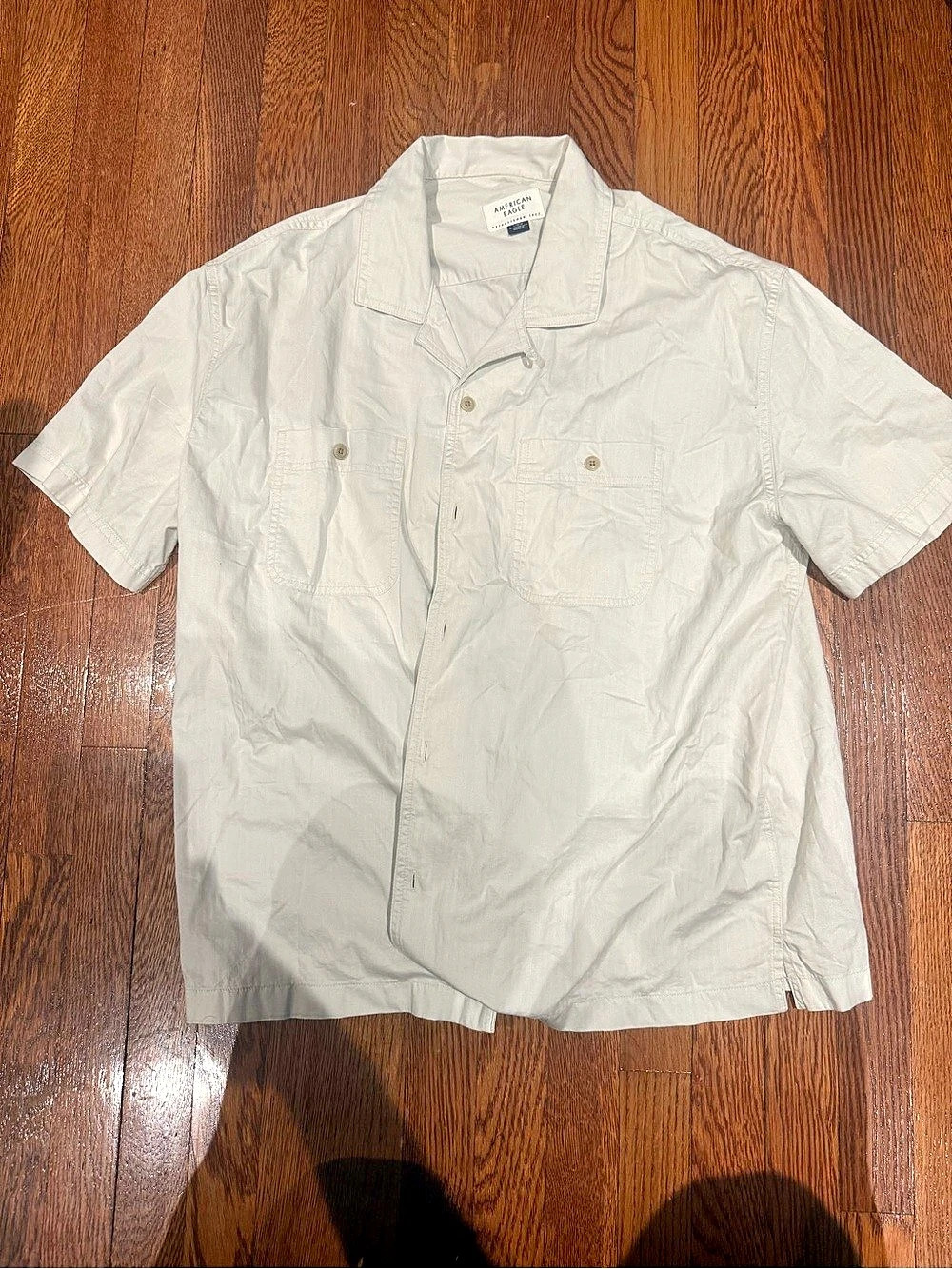 American Eagle Men's Cotton Button Down Shirt in White Size Large